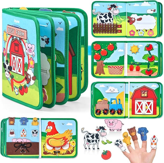 JoyCat Farm Busy Book for Toddlers 1–3 – Quiet Montessori Activity Book with 15 Daily Life Activities, Screen-Free Travel Toy for Toddlers, Easter Basket Stuffers Gifts Kids