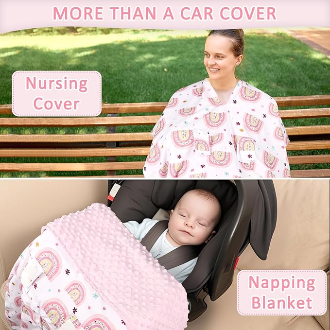 Pea Pod Car Seat Cover for Baby, Infant Carseat Cover with Peekaboo Opening Car Seat Canopy Cover, Nursing Cover for Baby Boys Girls (Rainbow)