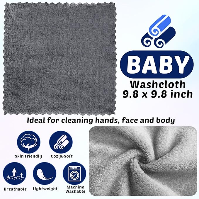 Buryeah 5 Pcs Baby Bath Towel and 15 Count Baby Washcloths Sets, Hooded Towels for Newborns Infants and Toddlers Soft Coral Fleece Toddler for Newborn Boy Girl(Gray)