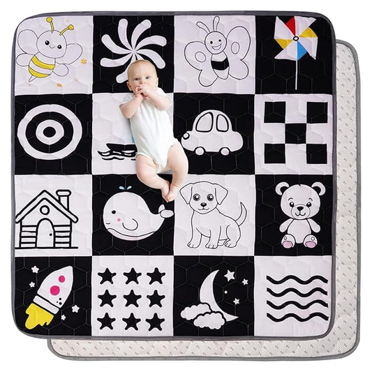 Baby Play Mats for Floor, 50x50 Playpen Mat, Premium & Thicken Soft Foam Play Mat for Baby, Non-Slip Cushioned Floor Mat for Baby, Machine Washable Infant Play Mat (High Contrast)