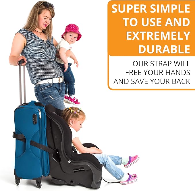 V VOLKGO Car Seat Travel Belt - Easy and Secure Carrier for Airport - Car Seat Belt Strap for Suitcase, Transform Your Baby Chair and Carry-on Luggage into a Dolly Airport Stroller.