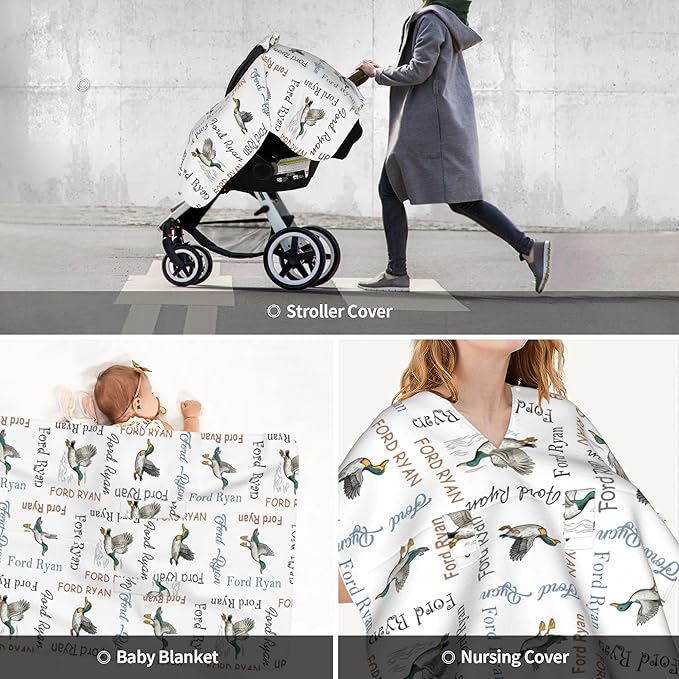 Personalized Baby Car Seat Canopy with Name Custom Minky Mallard Duck Car Seat Covers Nursing Cover for Breastfeeding Multi-Use Cover Infant Carrier Carseat Winter Cover for Newborn Girls Boys