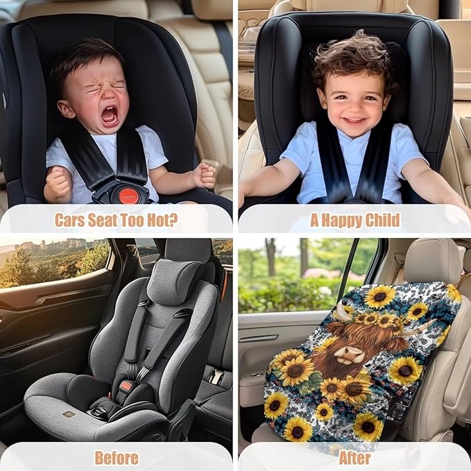 Car Seat Cover Baby Car Seat Sun Shade Cover - Highland Cow Leopard Sunflower Car Accessories Keep Your Baby's Carseat at a Cooler Temperature - Covers and Blocks Out Heat & Sun