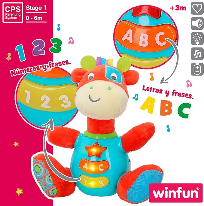 winfun 85177 Jirafa with colorful lights, Spanish language, color/model sorted
