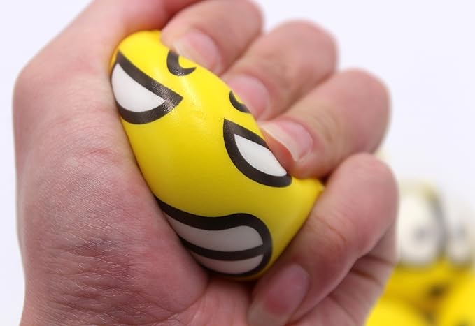 Set of 12 - Fun Face Stress Balls Cute Hand Wrist Stress Reliefs Squeeze Balls for Kids and Adults at School or Office Party Favors (Yellow Color Random Faces) (Classic)