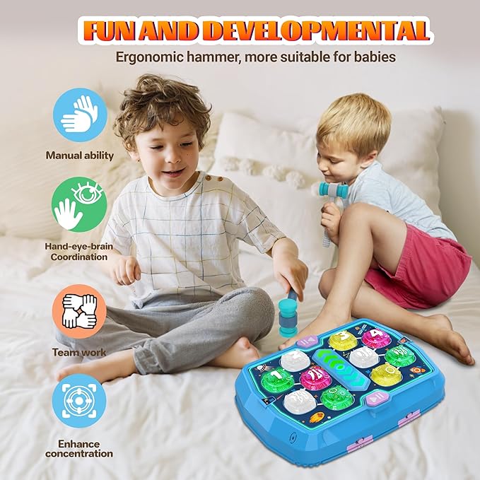 Whack Game Mole for Toddlers, Toys for 3 4 5 6 Year Old Boys Girls, Interactive Pounding Toys for Age 3-5, 3 Modes, 2 Hammers, Sound & Light, Birthday Xmas Gifts for Boys Girls Kids Age 3 4 5 6 7 8+
