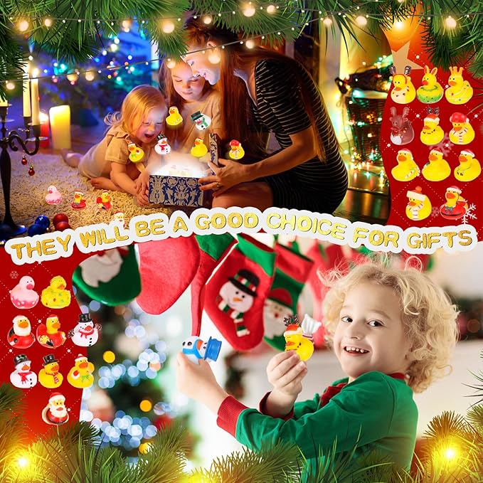 Hanaive 28 Pcs Christmas Ducks for Stocking Stuffers Mini Xmas Rubber Ducks Bath Toys for Kids Toddlers Christmas Goodie Bag Stuffers Xmas Party Favor Gifts (Stylish)