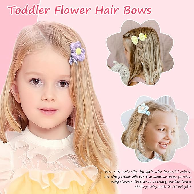 24Pcs Toddle Flower Hair Clips for Girls Baby Hair Clips Cute Floral Infant Candy Bow Non Slip Little Girls Hair Accessories for Thick Hair