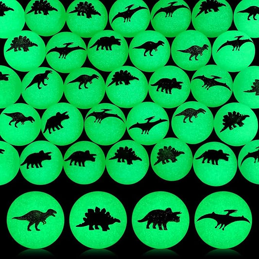 Seenelling 60 Pcs Dinosaur Glow in The Dark Bouncy Balls Dinosaur Birthday Party Favors for Kids Rubber High Mini Bouncing Balls Dino Themed Party Decorations Goodie Bags Stuffers