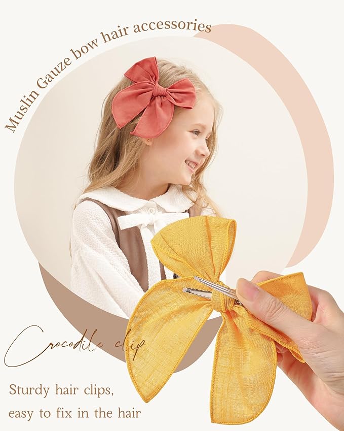 doboi 20PCS Fable Bows 4.5 Inch Hair Clips Baby Girls Hair Clips Cotton Linen Bows for Girls Solid Color Hair Accessories for Baby Toddlers Kids