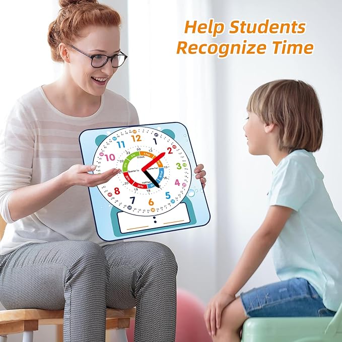 ANCOMEDO 2 Pack Magnetic Writable Dry Erase Teaching Clock, Large 12" Teaching Demonstration Clock for Kids Learning Time with Cute Style for Home School Classroom Supplies(12" x 11")