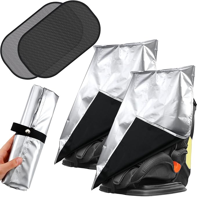 2 Pcs Baby Car Seat Sun Shade Cover Infant Car Seats Heat Protector with 2 Car Window Sun Shades UV Protection Toddler Car Seat Cover Keep Toddler Baby Seat at a Cool Temperature for Travel
