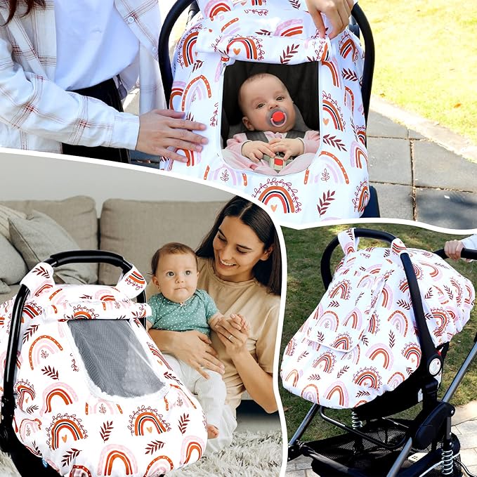 Baby Rainbow Car Seat Covers and Infant Blankets Double Layer Soft Minky and Dot Fabric Perfect