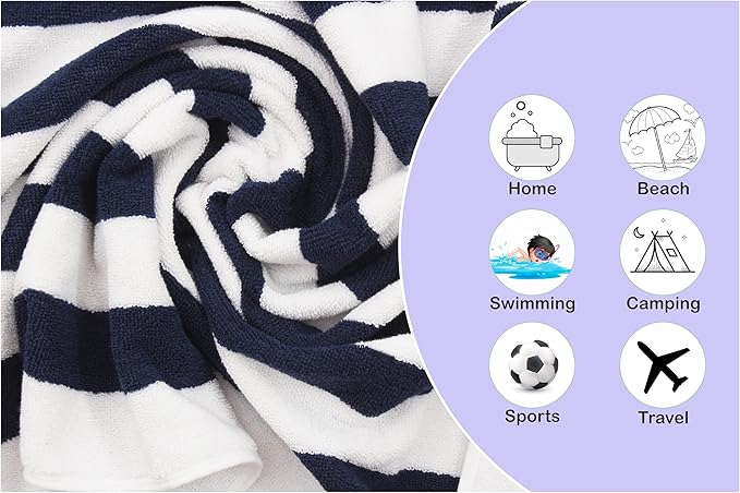 ORIGINAL KIDS Hand Towels - Set of 6 Cabana Stripe 100% Cotton Yarn Dyed Terry Hand Towels - Super Soft Quick Dry Easy Care Absorbent Towels for Bathroom Kitchen Toddlers Children - 16 x 27 - Navy