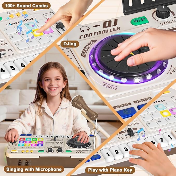 Toddler DJ Mixing Table, Kids Mixer Board with Turntable, Game Mode and Microphone, Gift for 3 4 5 6 Years Old Boys Girls - Baby DJ Set