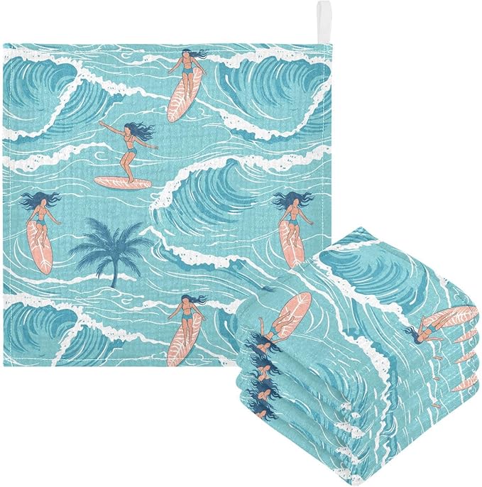 vvfelixl Summer Girl Surfing Baby Burp Cloths Baby Muslin Washcloths for Boys Girls Cotton Babys Face Towel for Newborn Infants Soft and Absorbent 11.8 X 11.8 in, 5 Pack