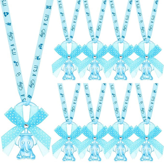 Tondiamo 60 Pcs Baby Shower Pacifiers Elephant Necklace Acrylic Baby Shower Party Favors with Cute Rhinestone Bows for Gender Reveal Party Decoration Table Scatter(Blue)