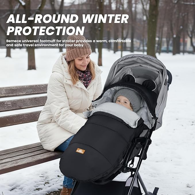 Bemece Warm Bunting Bag, Universal Winter Stroller Cover with Zip, Windproof Stroller footmuff for Baby Buggies Pushchair, Machine Washable