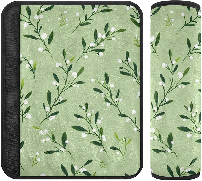 2 Pack Seatbelt Covers Seat Belt Cover Pad for Adults Boys Girls Car Seat Strap Covers Pads Cushion Universal Shoulder Strap Pad Protector for Backpack Camera Bag 6.5 Inch Green Branches and White Ber