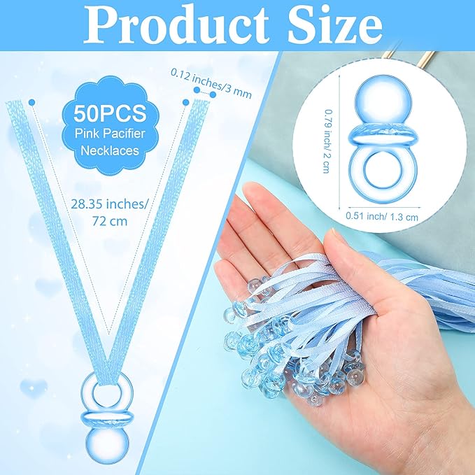 Geetery 51 Pcs Don't Say Baby Game Sign Greenery Cool Baby Shower Game 50 Pacifier Necklace Wooden Don't Say Sign Plastic Pacifier Party Favor for Gender Reveal(Greenery,Blue)