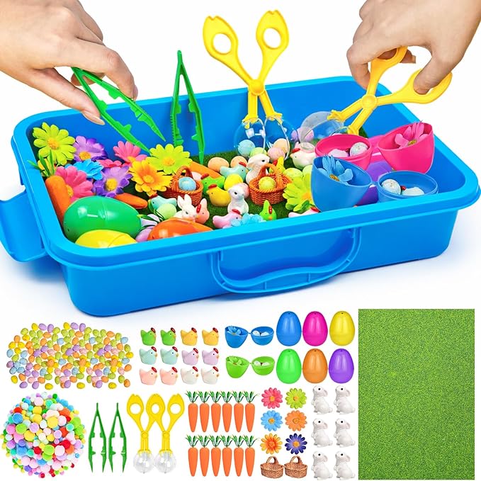 Cinrobiye 283 Pcs Spring Sensory Bin Fillers Insect Fine Motor Activity Set Mini Garden Sensory Bin Kit with Flowers Ladybugs Tools Storage Box for Sorting Counting Classroom Learning Activities