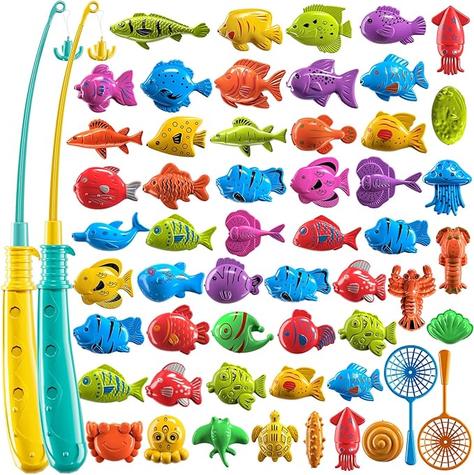 JUKUDAHU Magnet Fishing Game for Kids 3 4 5 6 7 8 Years Old - Pool Bath Toys for Toddlers, Pole Rod Net, Floating Fish Toys, Outdoor Party Toys for Boys Girls Kids Age 3-8 8-12 Year Old