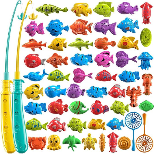 JUKUDAHU Magnet Fishing Game for Kids 3 4 5 6 7 8 Years Old - Pool Bath Toys for Toddlers, Pole Rod Net, Floating Fish Toys, Outdoor Party Toys for Boys Girls Kids Age 3-8 8-12 Year Old
