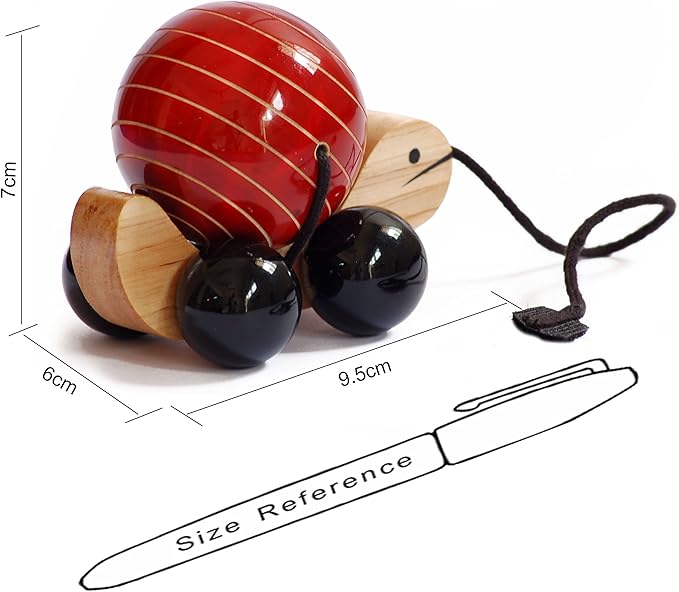 Maya Organic Handmade Wooden Pull Toy with Rotating Ball Made Using Natural Colors for Toddlers 18 Months Old and up, Helps in Early Education and Development | Tuttu Turtle (RED)