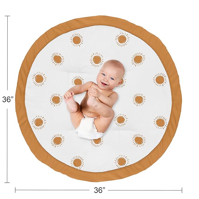 Sweet Jojo Designs Orange and White Boho Sun Boy Girl Baby Playmat Tummy Time Infant Play Mat Pumpkin Rust Orange Retro Bohemian Celestial Sky Desert Sunshine Outdoors Nature Minimalist Gender Neutral