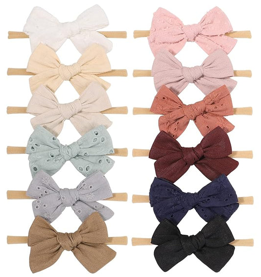 jollybows 12pcs Baby Headband Bows for Girls Newborn Soft Nylon Head Wraps Infant Headwrap Hair Accessories Toddler Kids