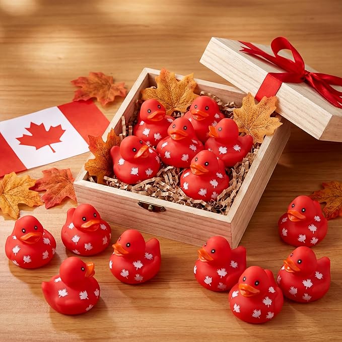 Sotiff 24 Pcs Canada Rubber Duck Bulk Red Patriotic Maple Leaf Canadian Flag Rubber Duck Canada Day Souvenir Gift for Lovers Travellers Office Desk Ornament