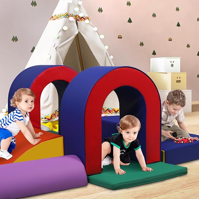 TODEFULL 10 Piece Foam Climbing Blocks, Soft Climbing Toys for Toddlers, Lightweight Baby Climbing Gym, Indoor Baby Activity Play Set for Crawling Climbing and Sliding