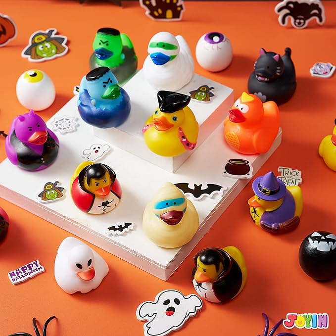 JOYIN 18 PCS Halloween Rubber Ducks, Halloween Ducks Toys for Trick or Treating Goodie Bag Fillers, Bathtub Toys Duckies for Halloween Party Favors Decorations, School Classroom Game Prizes