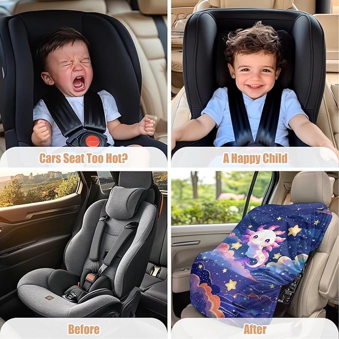 XYZCANDO Axolotl Print Baby Car Seat Cover Cartoon Summer Carseat Cover Protect from Sun/Hot Days UV Rays Protective Baby Car Seating Sun Shade Cover for Travel Car Accessories 2025