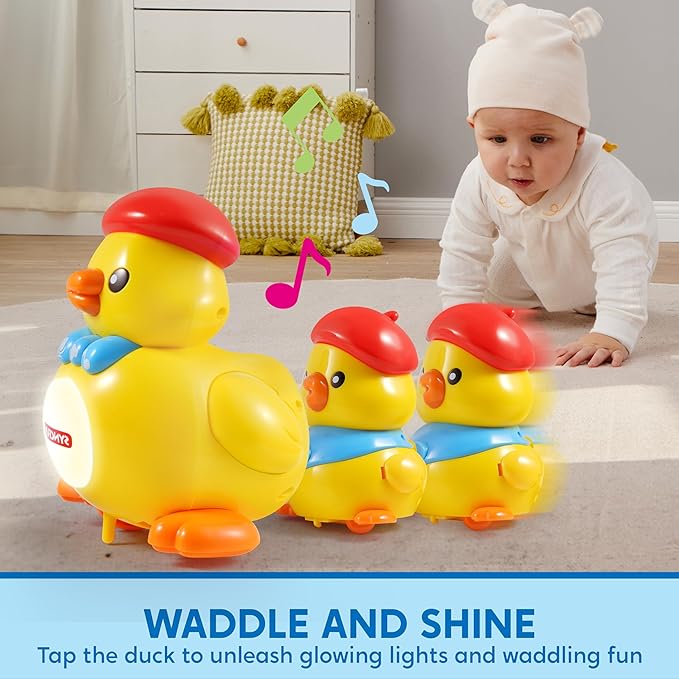 SYNCFUN Musical Duck Toy with 2 Baby Ducks, Crawling Tummy Time Toy with Light & Music, Early Learning Education, Birthday Gift for Boys Girls Aged 6+ Months, Easter Gift