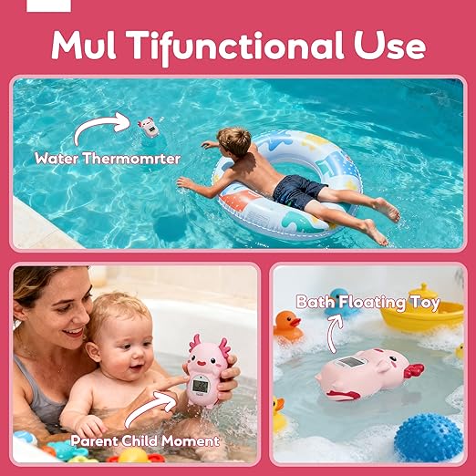 Baby Bath Thermometer, Digital Temperature Water Thermometer, Safety Bathtub Floating Toy for Baby, Infants, Toddlers - Pink Axolotl