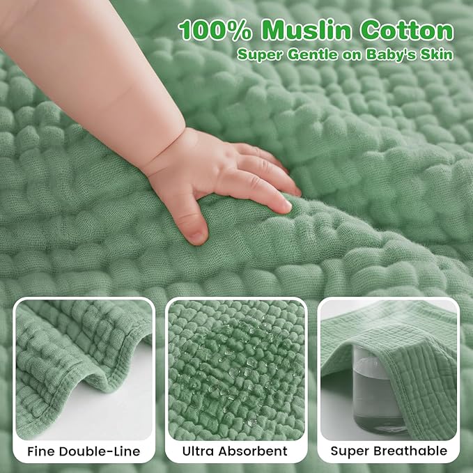 Hooded Baby Bath Towels for Newborn, 2 Pack - 6-Layer 100% Muslin Cotton, Soft Absorbent Baby Towels with Hood for Babies, Infants & Toddlers, Large 32x32 Inch Unisex Newborn Baby Bath Essentials