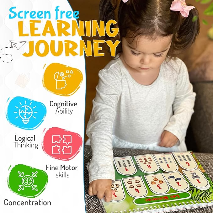 Busy Book for Toddlers 3 and Up – Preschool Learning Activities Bilingual Book in Spanish and English with 32 Activities – Educational Toddler Activity Book with 8 Color Markers
