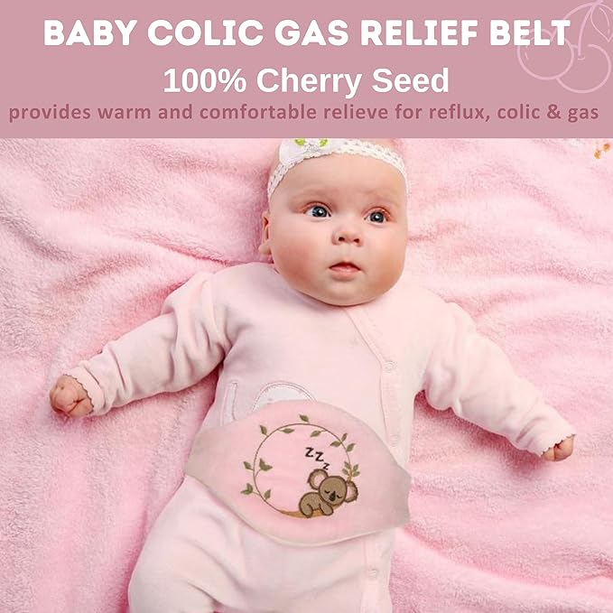 Baby Colic Gas and Upset Stomach Relief for Newborns-100% Cherry Seed-Heated Tummy Wrap-Colic Baby Swaddling Belt for Natural Relief–Soothing and Calming (Pink)