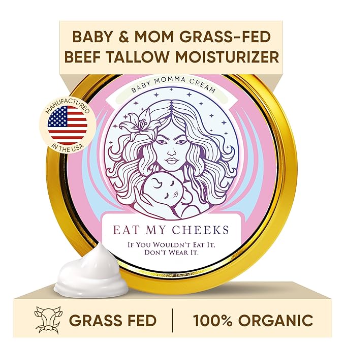 Eat My Face Baby & Mom Beef Tallow Cream – Gentle Enough for Newborns, Powerful Enough for Mom | Grass Fed, Organic | Soothes Eczema, Diaper Rash & Stretch Marks, 4 oz