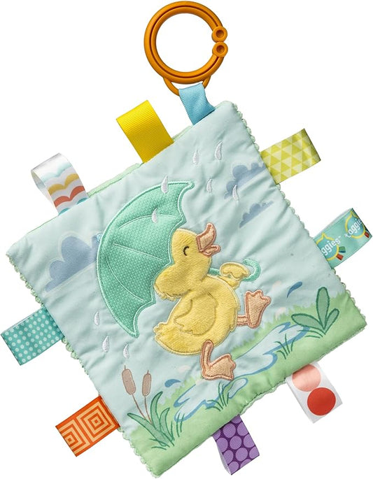 Taggies Crinkle Me Activity Toy with Baby Paper & Squeaker and Sensory Tags, 6 x 6-inches, Yellow Dunkin Duck