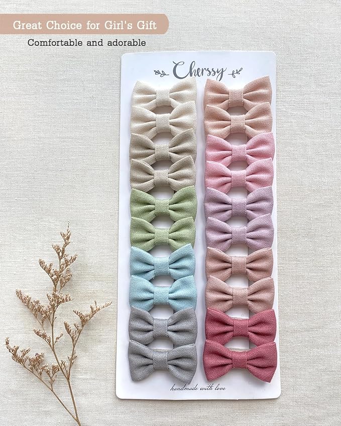 Cherssy Hair Bow Clips for Girls, 20pcs 2" Neutral Fully Lined Alligator Clips and Baby Barrettes, Non Slip Hair Accessories for Infants Toddlers School Age Girls