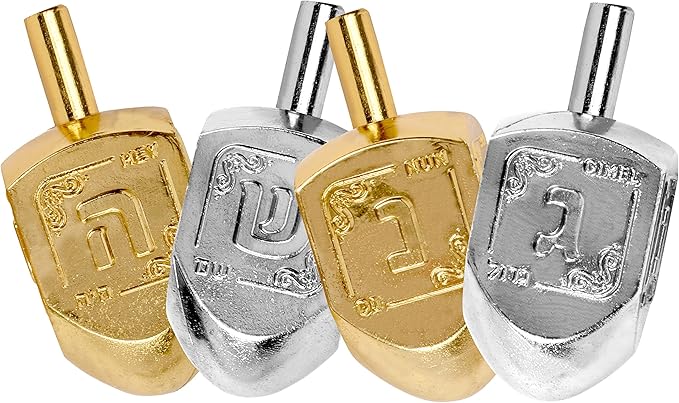 Izzy 'n' Dizzy Hanukkah Metallic Gold and Silver Dreidel (Pack of 10) - Medium