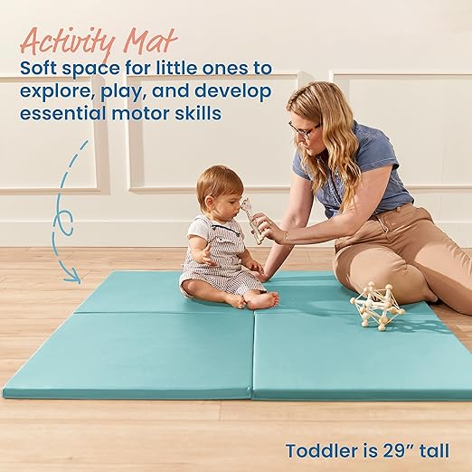 ECR4Kids SoftZone Play Patch Activity Mat Squares, Modular Playmat, Seafoam, 4-Pack