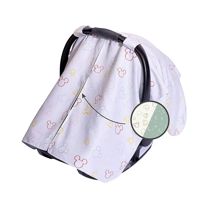 Disney Baby by J.L. Childress Infant Car Seat Canopy - Baby Car Seat Cover for Shade from Sun, Breathable Fabric, Machine Washable, Reversible Design, Universal Fit - Multicolor Mickey Mouse