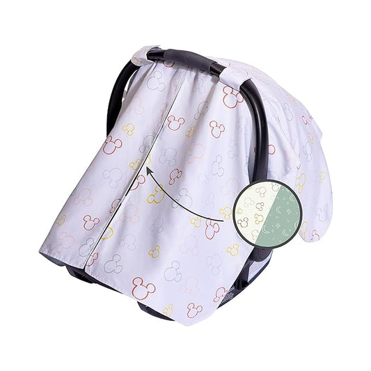 Disney Baby by J.L. Childress Infant Car Seat Canopy - Baby Car Seat Cover for Shade from Sun, Breathable Fabric, Machine Washable, Reversible Design, Universal Fit - Multicolor Mickey Mouse