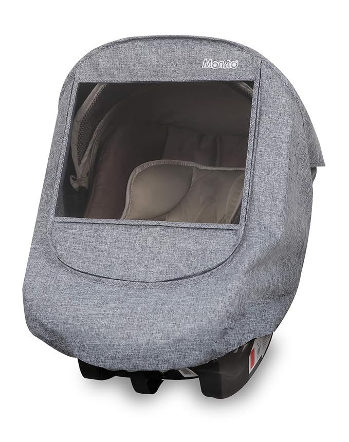 Manito Melange Infant Car Seat Weather Shield – Universal-Fit, Clear Window, Windproof, Water-Repellent, Premium Baby Car Seat Cover for Travel & Outdoor Weather Protection (Black Grey)