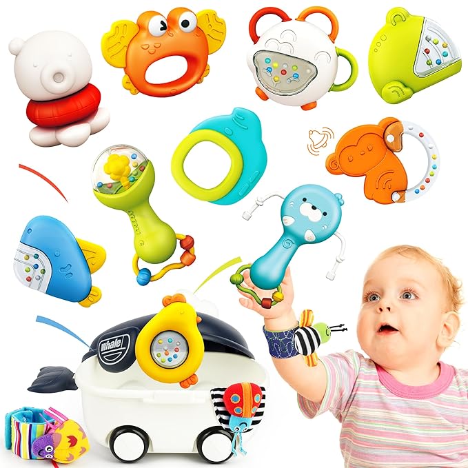 Vanmor Baby Rattles 0-6 Months | Sensory Toys for Infants 6-12 Month, Wrist Rattle Socks, Foot Finder & Teething Toys | Teether Grasping Shaker for Newborn, Must Haves Montessori Baby Shower Gifts