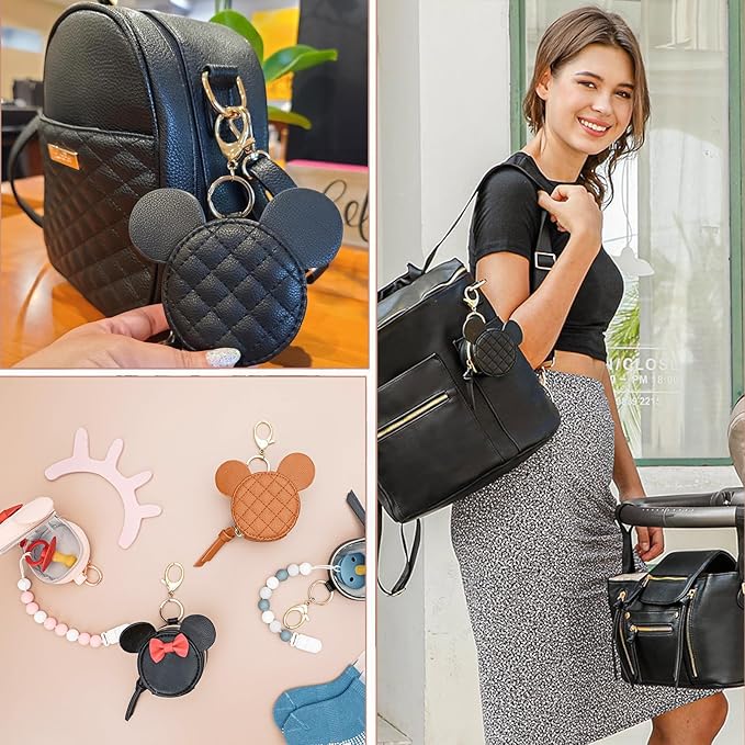 miss fong Pacifier Holder Case with Clip, Pacifier Pouch Cover, Pacifier Charm Pod with Clasp Attach to The Strollers & Diaper Bags, Hold 2 Pacifier or Nipple Shield(Diamond Black)