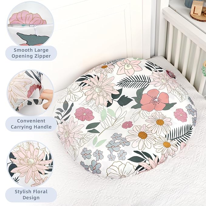 Baby Lounger Cover for Boys Girls, Newborn Lounger Pillow Cover for Infant Lounger Pillow, Ultra Soft Fitted 1 Pack Baby Lounger Slipcover, Daisy Floral (Cover Only)
